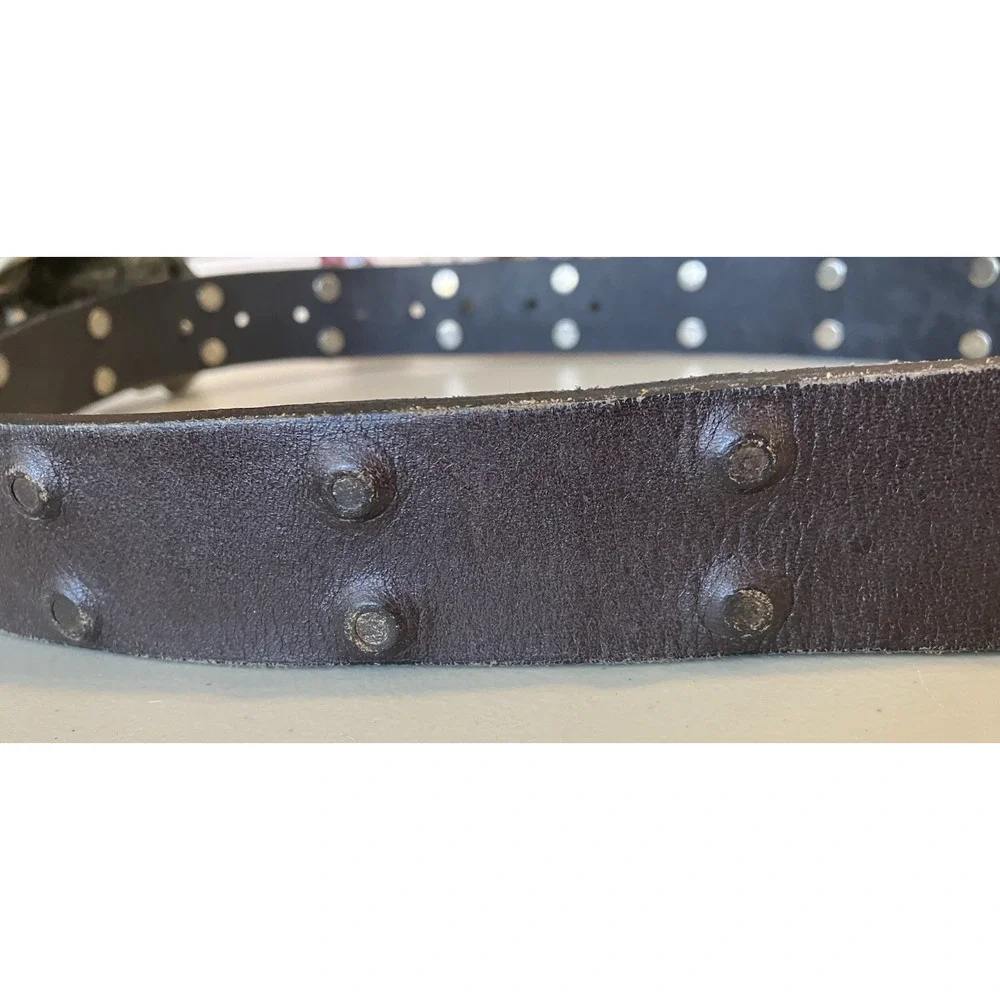 Great American Buckle Co Pewter Pirate Skull Belt Buckle Wide Brown Leather Belt